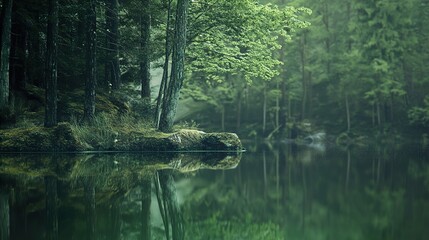 Canvas Print - Enchanted Forest Lake: A Serene Nature Escape