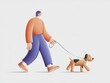 © Prasa-gg - 3D Character Model Walking a Cute Dog in Minimalist Style for Pet Care and Outdoor Activities Representation