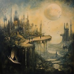 Canvas Print - A Dark Fantasy City on a Clifftop