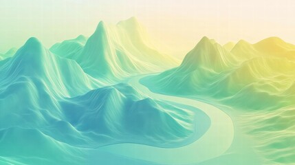 Aufkleber - Winding river flowing through minimalist mountain range with ample copy space for text and design elements. Generative AI