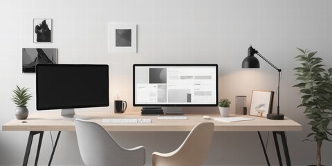 Modern Spacious Digital Workspace with Monitors and Minimal Decor