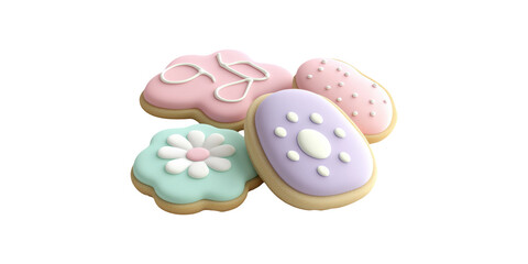 Wall Mural - Set Of Iced Cookies With Pastel Frosting Isolated on Transparent Background