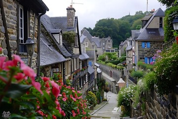 View of the old town of Dinan, Brittany, France.