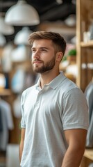 Wall Mural - Casual elegance: man wearing stylish branded polo shirt for fashion and lifestyle.