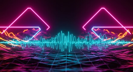 Pulsing Electric Wave in Futuristic Digital Landscape with Bright Neon Lines