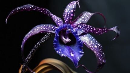 Sticker - Dazzling Purple Moon Orchid Bloom with Unique Petals and Textures on Dark Background