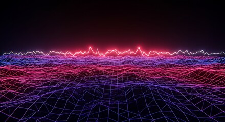 Pulsing Electric Wave in Futuristic Digital Landscape with Bright Neon Lines