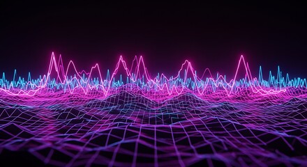 Pulsing Electric Wave in Futuristic Digital Landscape with Bright Neon Lines