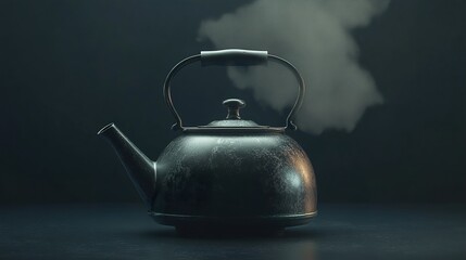 Wall Mural - A steaming antique kettle: A dark, moody image