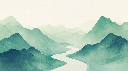 Aufkleber - Winding river flows through serene mountain range with ample copy space for personalized text. Generative AI