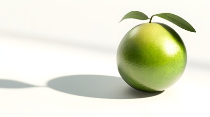 Wall Mural - A Single Lime with Two Leaves Rests on White