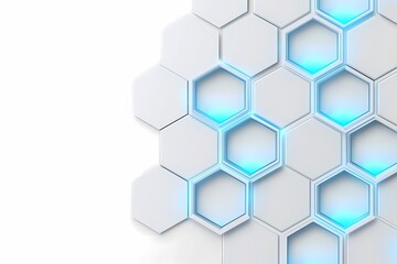 Wall Mural - modern abstract background with white hexagons and blue glow