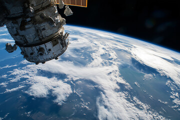 Wall Mural - satellite is in the sky above the earth. the satellite is in the middle of the sky and is surrounded