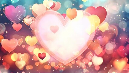 Wall Mural - Colorful background with many hearts scattered throughout. The hearts are in various sizes and colors, creating a vibrant and lively atmosphere. Scene is joyful and celebratory