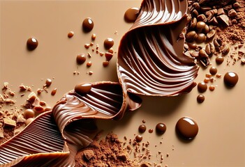 Wall Mural - Mocha mousse food 3D graphics, chocolate abstract stains with caramel crumbs, art trend 2025