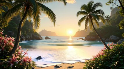 Wall Mural - A beautiful beach scene with a sunset in the background