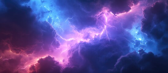 Wall Mural - abstract electric energy lightning background in blue and purple hues for dark sky storm fantasy cre