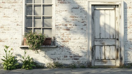 Canvas Print - Weathered Charm of an Old House Featuring Textured Surfaces and Empty Space for Text Integration