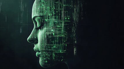 Poster - Futuristic Digital Art Face with Intricate Data and Cyber Technology Imagery : Generative AI