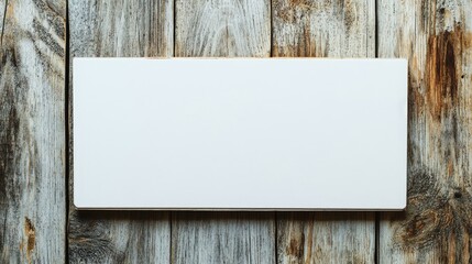 Sticker - Blank white sign on rustic wooden surface providing ample space for customizable text or message. Ideal for signage and advertising needs.