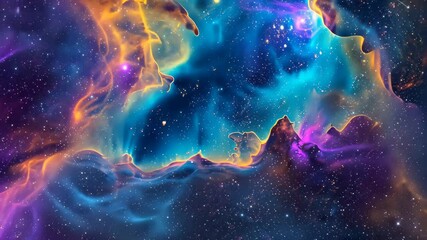 Wall Mural - in this vibrant video, a space filled with stars and clouds creates a mesmerizing spectacle, distant