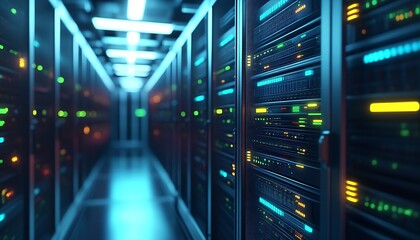 Poster - Futuristic Data Center Server Room with Advanced Technology and Blue Lighting : Generative AI