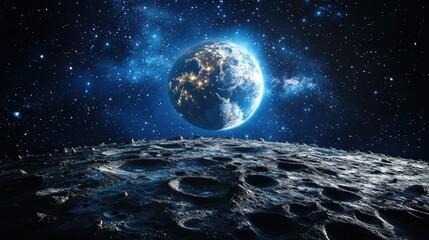Wall Mural - Detailed Craters on a Realistic Moon Surface: 3D Render of the Celestial Body in Night Space