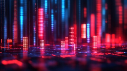 Fototapete - Dynamic digital neon cityscape representing futuristic data visualization concepts : Generative AI
