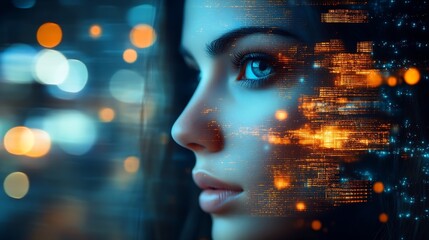 Poster - Futuristic Woman with Digital Augmented Reality Interface and Holographic Elements : Generative AI
