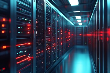 Leinwandbilder - Advanced Server Room with High-Tech Equipment and Illuminated LED Lights : Generative AI