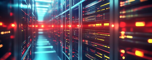 Poster - Futuristic Data Center with Vibrant Fiber Optic Lights and High-Tech Servers : Generative AI