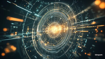 Fototapete - Futuristic Digital Data Visualization with Dynamic Lines and Glowing Particles : Generative AI