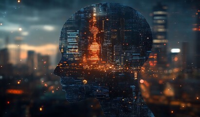 Leinwandbilder - Digital Cityscape Silhouette Technology and Innovation Background : Generative AI