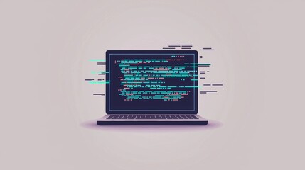 Laptop icon with code flowing out of the screen, representing the power of programming in the digital era.