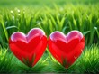© moonart - Heart shapes in vibrant green grass create a romantic and joyful atmosphere for outdoor celebrations during springtime