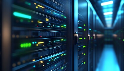 Aufkleber - Cutting Edge Server Room with Vibrant LED Displays for Enhanced Data Storage Capacity : Generative AI