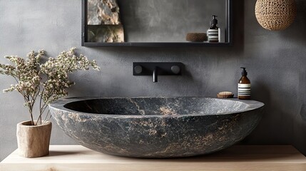 Canvas Print - Modern Stone Bathroom Sink Design: Minimalist Interior Decor