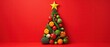 © Viktor_D - Christmas tree made of fresh vegetables and fruits on red background.