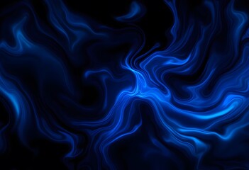 Wall Mural - bright blue glowing smoke pattern on black background. abstract fluid waves with dynamic movement. m
