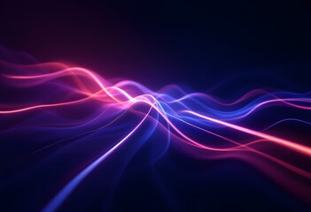 Wall Mural - glowing red and blue neon light waves on dark background. abstract energy flow pattern. dynamic elec