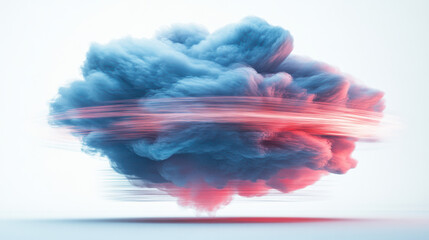 a surreal representation of dynamic storm clouds in deep crimson and icy blue, illuminated with stri