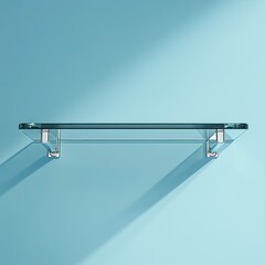 Poster - Glass shelf mounted on a blue wall.