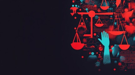 Wall Mural - world day of social justice abstract background. featuring warm reds, blues, and grays. highlighting