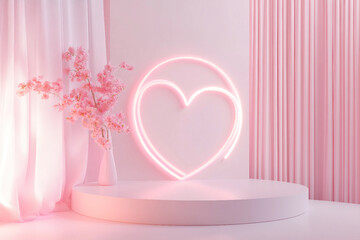 Wall Mural - Pink stage scene for valentine day party generative AI image