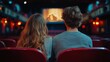 © olegganko - Couple enjoying an intimate moment in a cozy theater with heart decorations and soft lighting