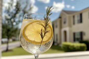 Wall Mural - Refreshing Sparkling Lemon Rosemary Drink