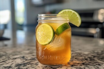 Wall Mural - Refreshing Iced Tea with Lime Slices