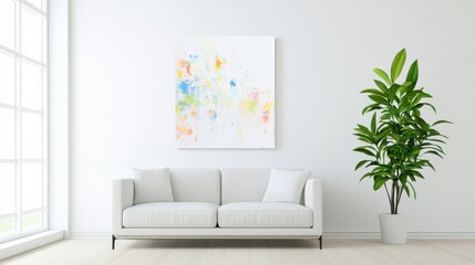 Wall Mural - Tranquil minimalist gallery with vibrant abstract painting and modern decor