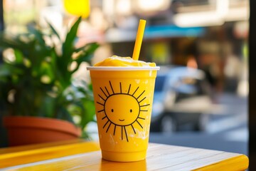 Wall Mural - Vibrant Sunshine Smoothie in a Cute Yellow Cup