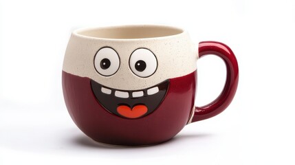 Wall Mural - A cute ceramic coffee mug with a funny design on a white isolated background